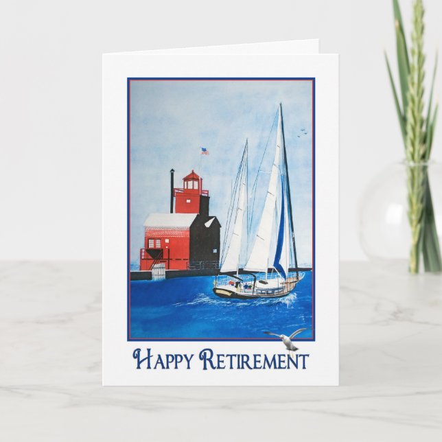Segelbåt med fyr pension kort (Framsida)