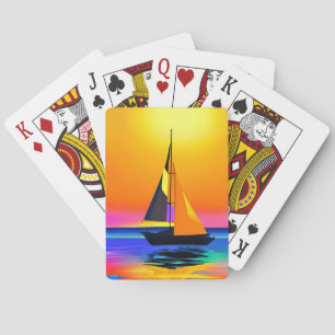 Segelbåt mot en brant havssolnedgång casinokort