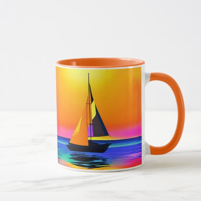 Segelbåt mot en levande havssolnedgång mugg (Höger)