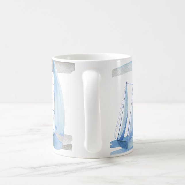 Segelbåt mugg: Watercolor mönster Kaffemugg (Handtag)