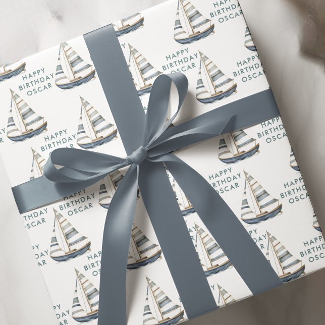 Segelbåt Nautical Birthday I Presentpapper (Skapare uppladdad)