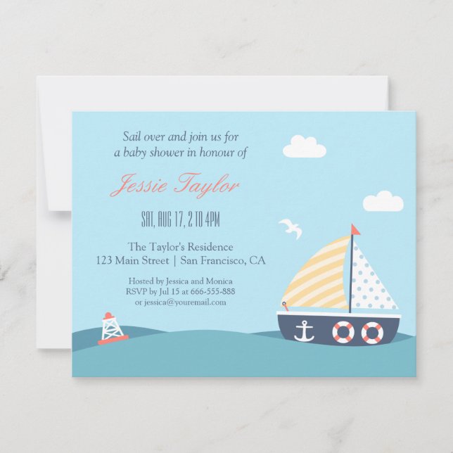 Segelbåt Nautiska Tema Baby Shower Inbjudningar (Framsida)