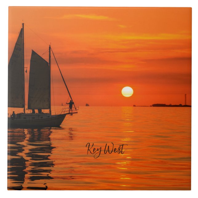 Segelbåt, Nyckel Väster, Florida vid Sunset Kakelplatta (Framsidan)