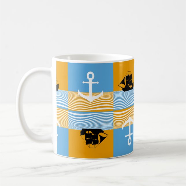 Segelbåt och ankare mönster kaffemugg (Vänster)