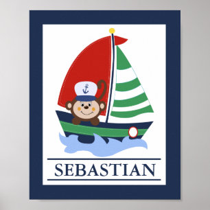 Segelbåt och apa Anpassad väggkonsttryck Poster