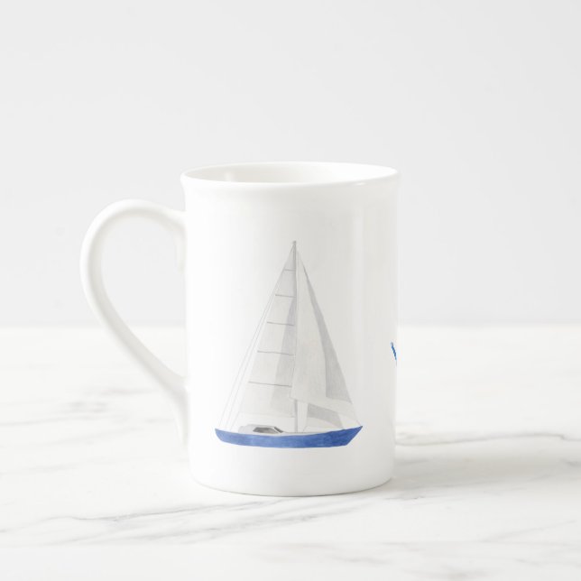 Segelbåt och blå ankar Nautilus-tema Benporslin Mugg (Vänster)