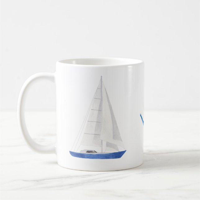 Segelbåt och blå ankar Nautilus-tema Kaffemugg (Vänster)