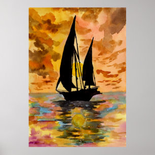 Segelbåt och havssolnedgång poster