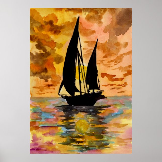Segelbåt och havssolnedgång poster (Framsidan)