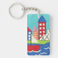 Segelbåt och Luftballong med Cityscape