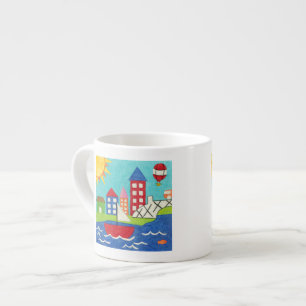 Segelbåt och Luftballong med Cityscape Espressomugg