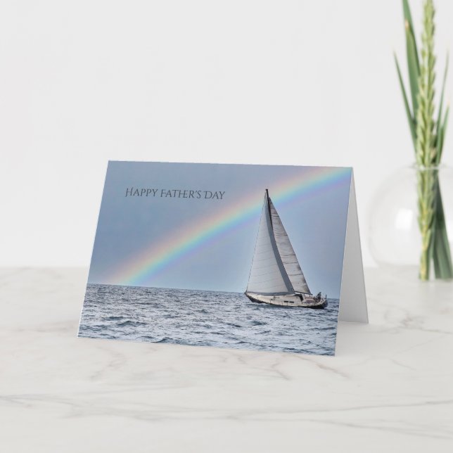 Segelbåt och regnbåge Fars dag Kort (Framsida)