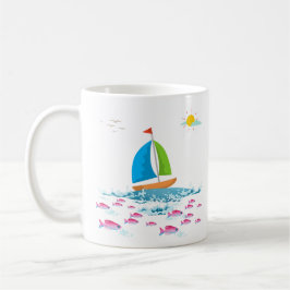 Segelbåt och rödfiskkaffe Mugg