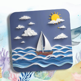 Segelbåt och solsken | Papper Quilling Fyrkantigt Klistermärke