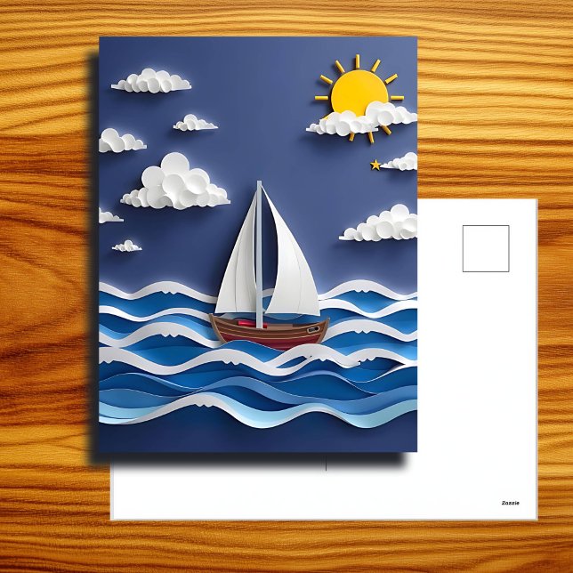 Segelbåt och solsken | Papper Quilling Vykort (Skapare uppladdad)