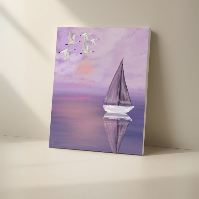 Segelbåt och Svanar vid solnedgången - Lila Canvas (Skapare uppladdad)