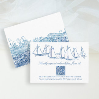 Segelbåt och vågor Bröllop Online RSVP QR-kod Tilläggskort