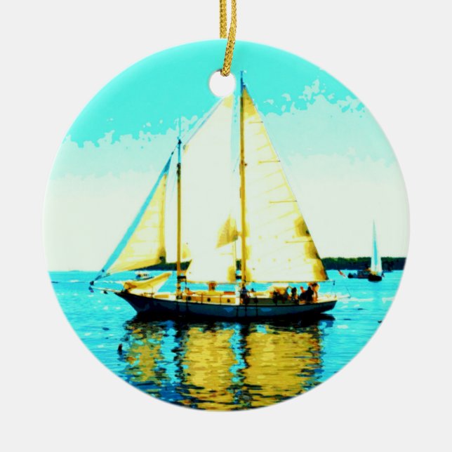 Segelbåt och valgubbning julgransprydnad keramik (Framsidan)