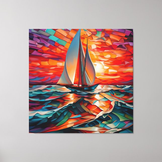 Segelbåt över ett vågigt hav canvastryck (Framsida)