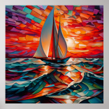 Segelbåt över ett vågigt hav