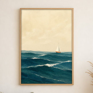Segelbåt på dyningar Vattenfärg Kustkonstaffisch Poster