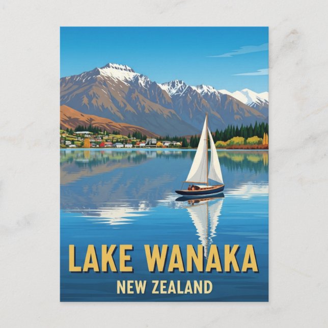 Segelbåt på Lake Wanaka Nya Zeeland Vykort (Framsida)