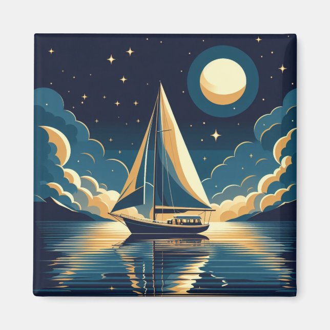 Segelbåt på natten magnet (Framsidan)