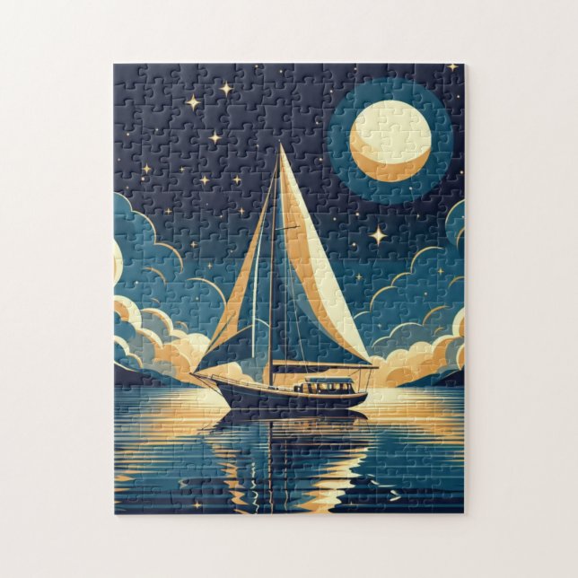 Segelbåt på natten pussel (Vertikal)