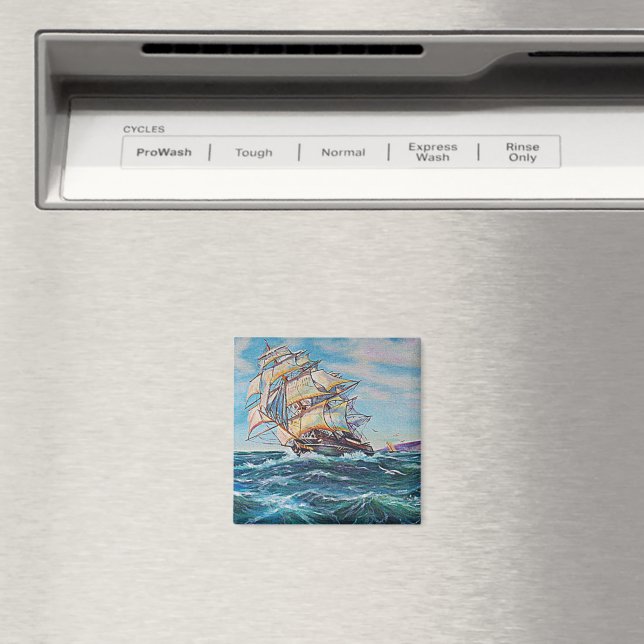 Segelbåt på Oljemålningen Rough Vatten Magnet (In Situ (Dishwasher))