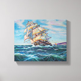 Segelbåt på rå Vatten Fine Art Painting 10x8 Canvastryck