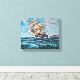 Segelbåt på rå Vatten Fine Art Painting 10x8 Canvastryck