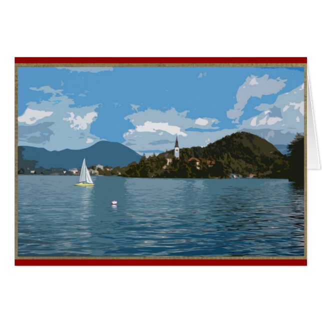 Segelbåt på Sjö Bled, Slovenien Hälsningskort (Framsidan Horizontal)