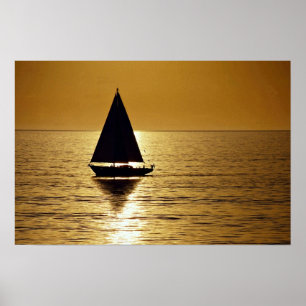 Segelbåt på solnedgången, sloop poster