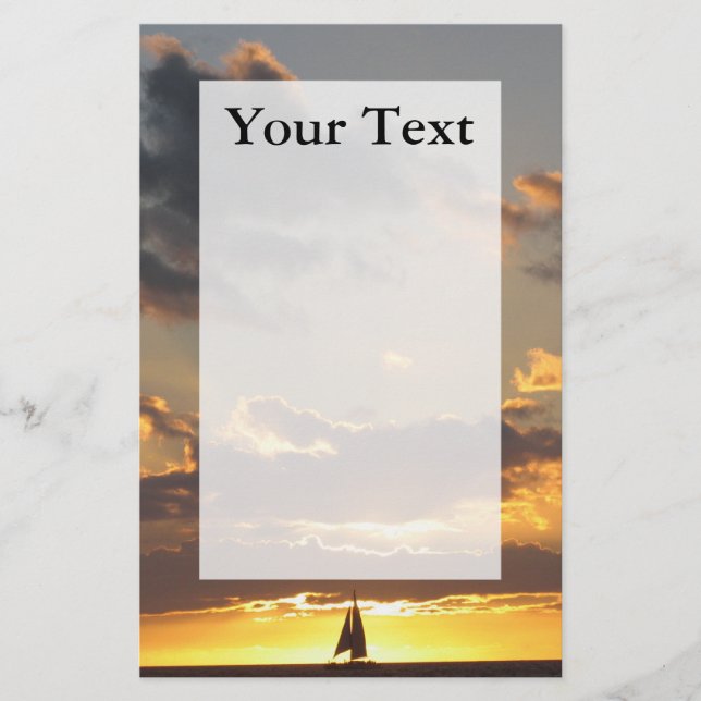 Segelbåt på solnedgånghandstilpapper brevpapper (Framsida)