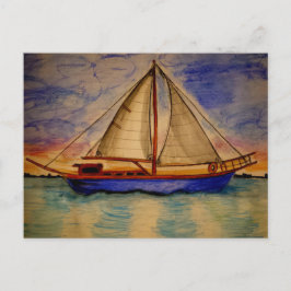 Segelbåt på Sunset Postcard Vykort