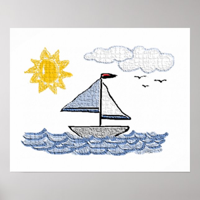Segelbåt på Vatten texturerat utseende Poster (Framsidan)