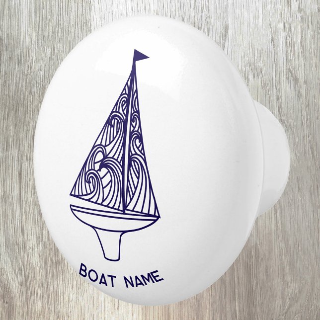 Segelbåt Personligt Båtnamn Knopp (Personalized sailing boat yacht boat name ceramic door pull or knob for boat, beach or lake house)