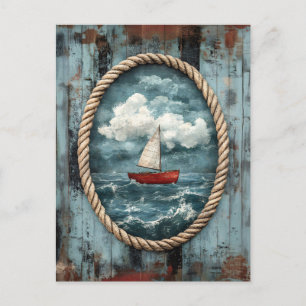 Segelbåt Rope Gräns Rustic Nautical Vykort