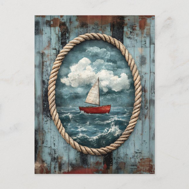 Segelbåt Rope Gräns Rustic Nautical Vykort (Framsida)