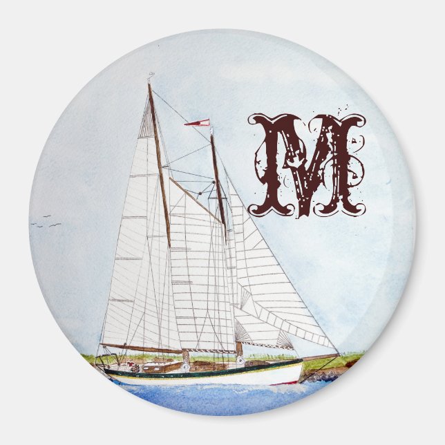 Segelbåt Sailing Frakt Monogram Initial Magnet (Framsidan)