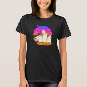 Segelbåt Seglare 90s Vaporwave Solnedgång Retro Se T Shirt