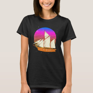 Segelbåt Seglare 90s Vaporwave Solnedgång Retro Se T Shirt