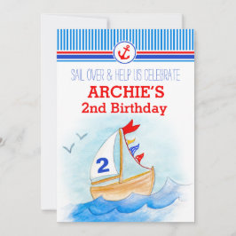 Segelbåt sjöpojkar andra födelsedag inbjudan