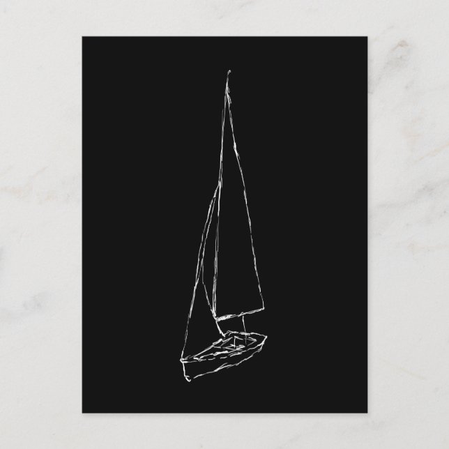 Segelbåt. Sketch i Black and White. Vykort (Framsida)