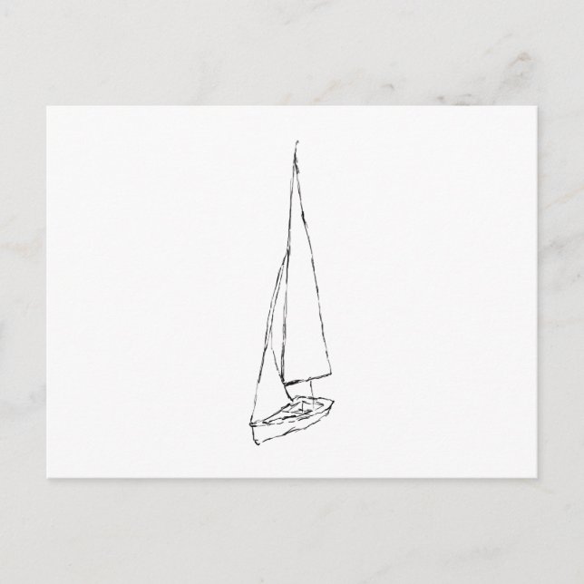Segelbåt. Sketch i Black and White. Vykort (Framsida)