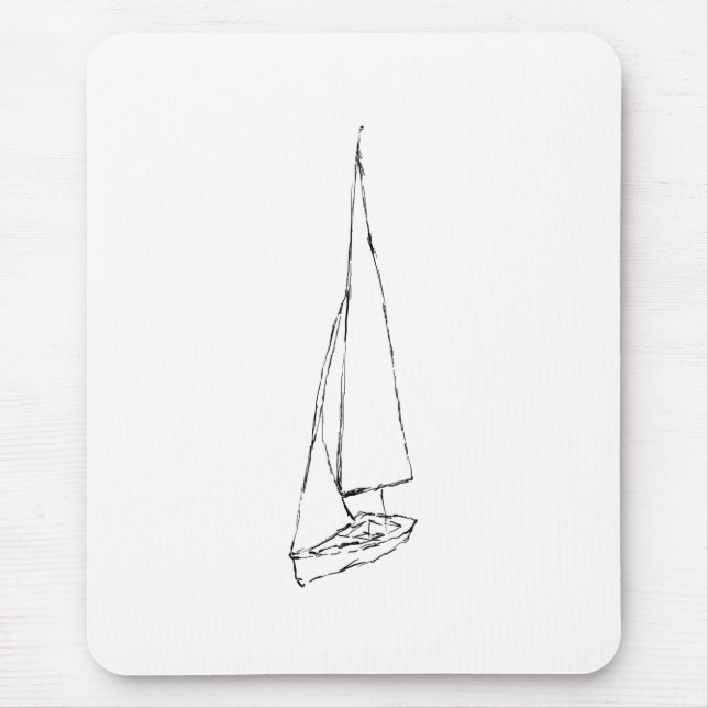 Segelbåt. Skissa i svart och White. Musmatta (Framsidan)