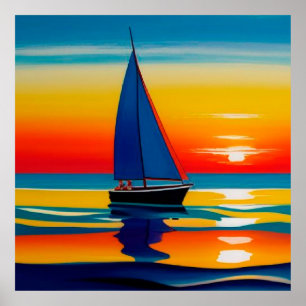 ⛵ Segelbåt Solnedgång Lugna vatten för heminrednin Poster
