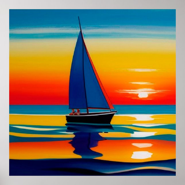 ⛵ Segelbåt Solnedgång Lugna vatten för heminrednin Poster (Framsidan)