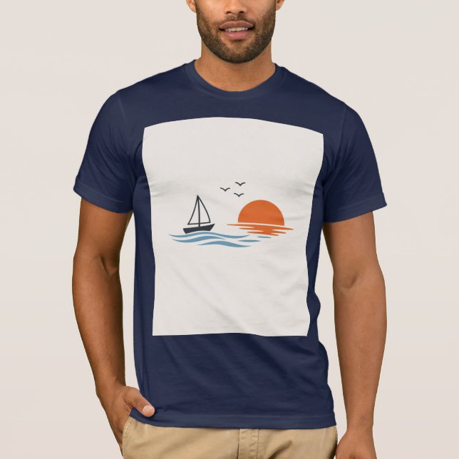 Segelbåt Solnedgång Minimal T Shirt (Framsida)