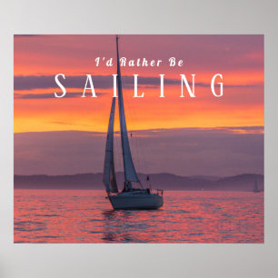 Segelbåt Solnedgång Orange Guld Lila Himmel, Vit T Poster